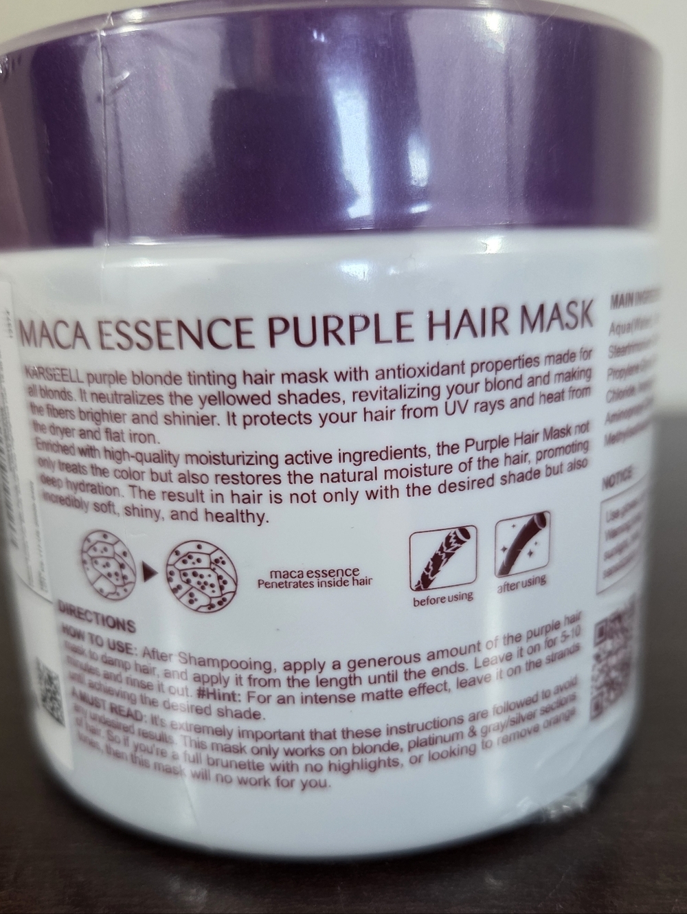 Karseell • PURPLE HAIR MASK Professional Neutralizes Brass & Yellow Tones 500 ML - Picture 5 of 7